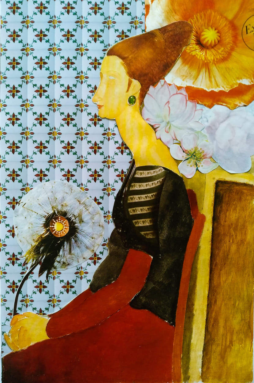 Kolaż tradycyjny łączący obraz Modiglianiego z kaflami AZUL