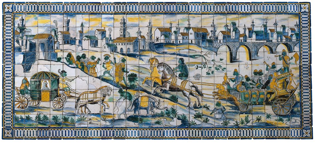 Muzeum Azulejos w Lizbonie - panel pt. Ślub kury - całość