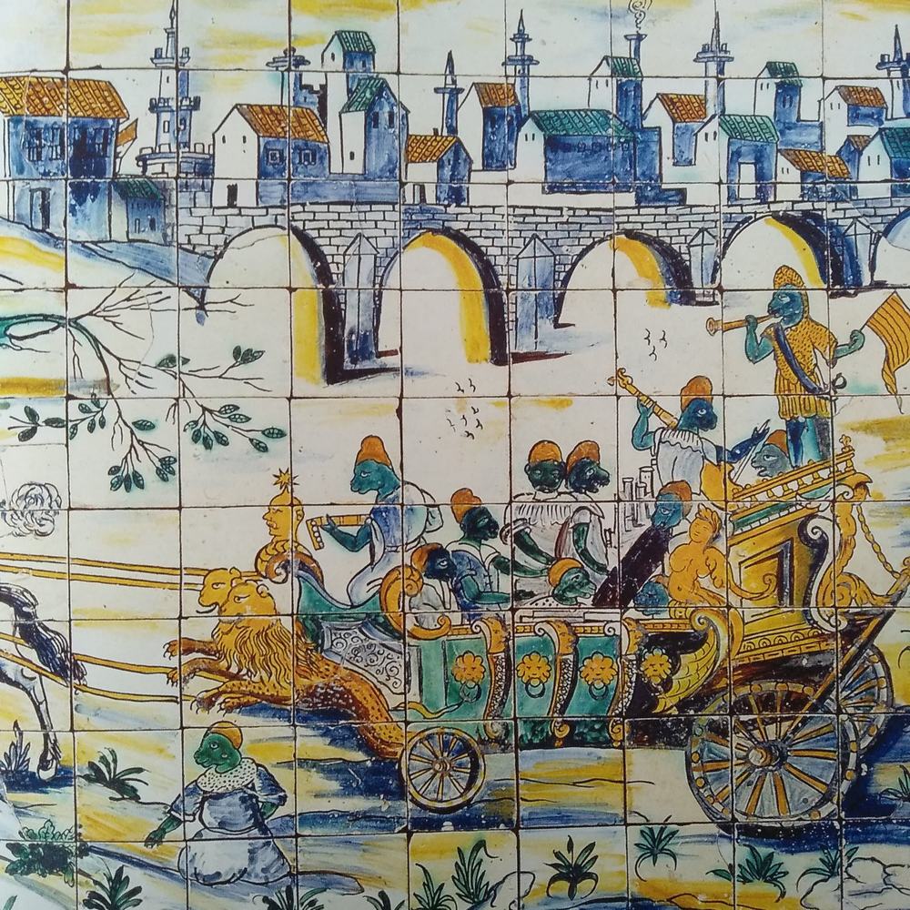 Muzeum Azulejos w Lizbonie - panel pt. Ślub kury - fragment