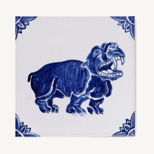 Niebieski hipopotam ręcznie namalowany na kafelku