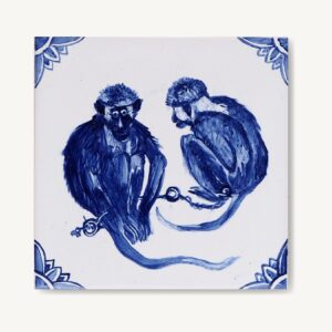 Małpki niebieskie ręcznie namalowane na kafelku ceramicznym