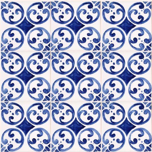 9 kafli ręcznie malowanych, niebieski wzór z kółkami