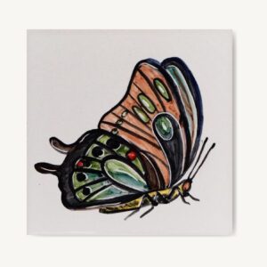 Kolorowy motyl namalowany na kafelku