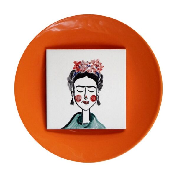 Frida namalowana na kafelku ceramicznym, kolorowa