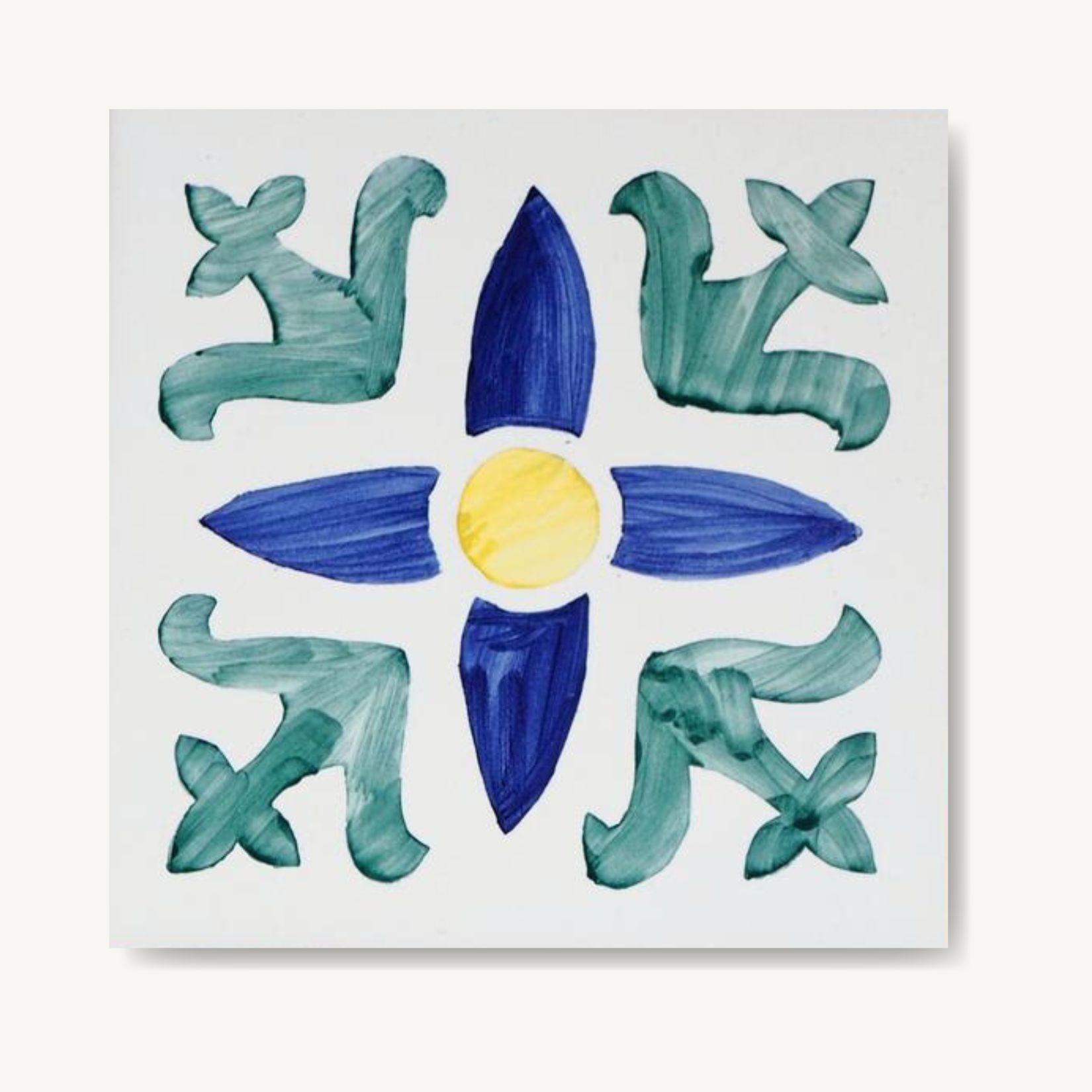 Intensywny w kolorze kafelek ceramiczny ręcznie malowany, meksykański wzór z żółtym akcentem