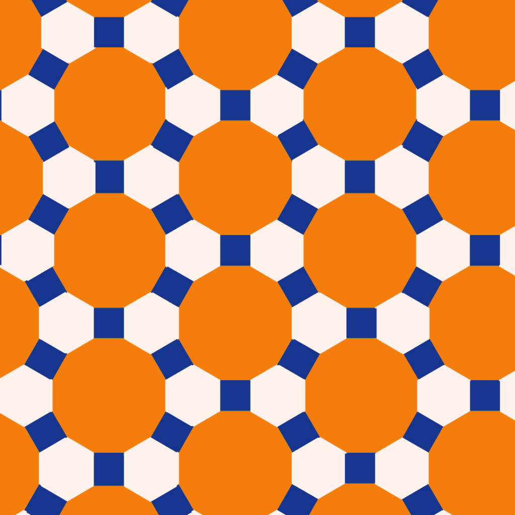 Teselacja półregularna z 3 różnych figur geometrycznych