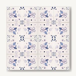 Bladoróżowe kwiaty wiśni namalowane na kafelku ceramicznym układające się na ścianie w rytm