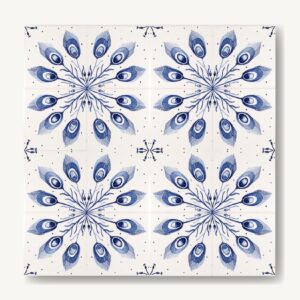 rytmicznie ułożony wzór Olhos, ręcznie malowane ornamenty azulejos, niebieskie