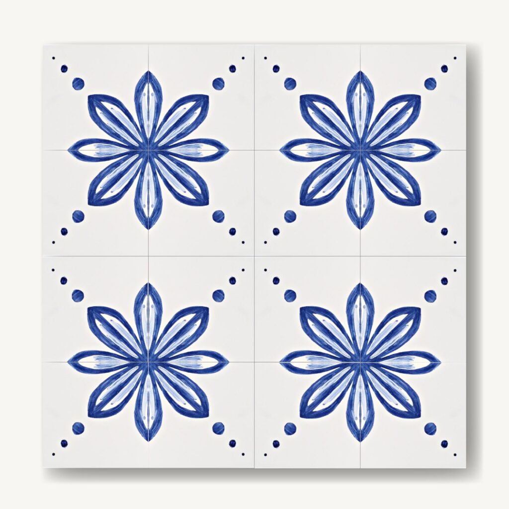 rytmicznie ułożony wzór Yoko, ręcznie malowane ornamenty azulejos, niebieskie