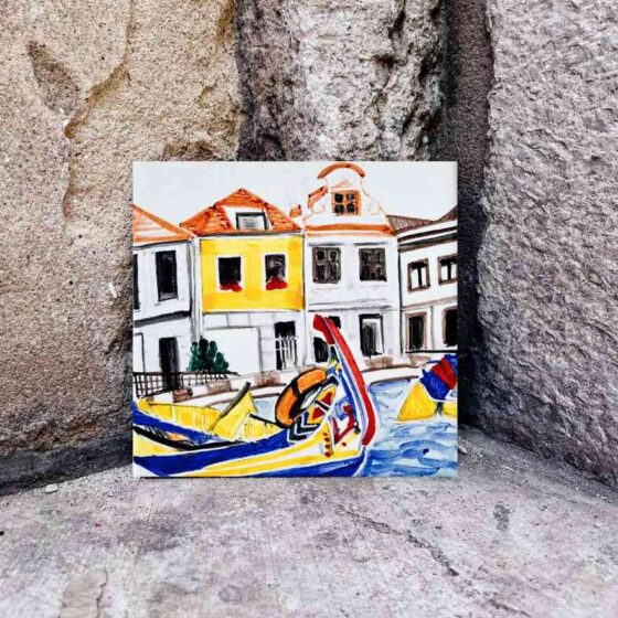 Gondola - symbol Aveiro - namalowana ręcznie na kafelku ceramicznym