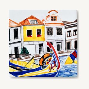 Gondola - symbol Aveiro - namalowana ręcznie na kafelku ceramicznym