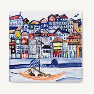 Ribeira w Porto i jej kolorowe kamieniczki namalowane ręcznie na kafelku