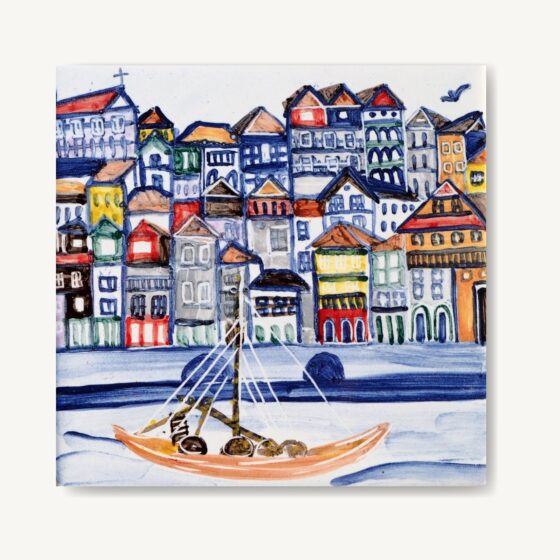 Ribeira w Porto i jej kolorowe kamieniczki namalowane ręcznie na kafelku