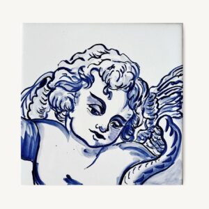 Anioł niebieski namalowany ręcznie, zainspirowany Portugalią