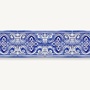 wzór ornamentalny niebiesko-biały układający się w linię