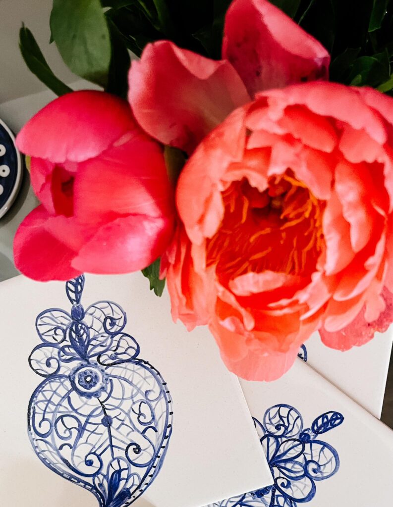 Kafelek z sercem z Viany ręcznie namalowany kobaltem