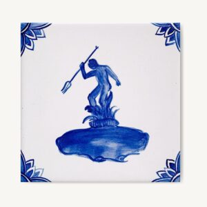 Neptun gdański namalowany ręcznie na kafelku ceramicznym w stylu Delft
