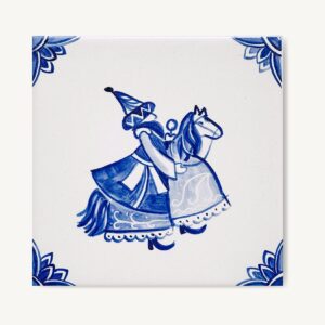 Lajkonik krakowski namalowany ręcznie na kafelku ceramicznym w stylu Delft