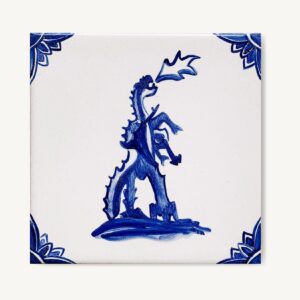 Smok wawelski namalowany ręcznie na kafelku ceramicznym w stylu Delft