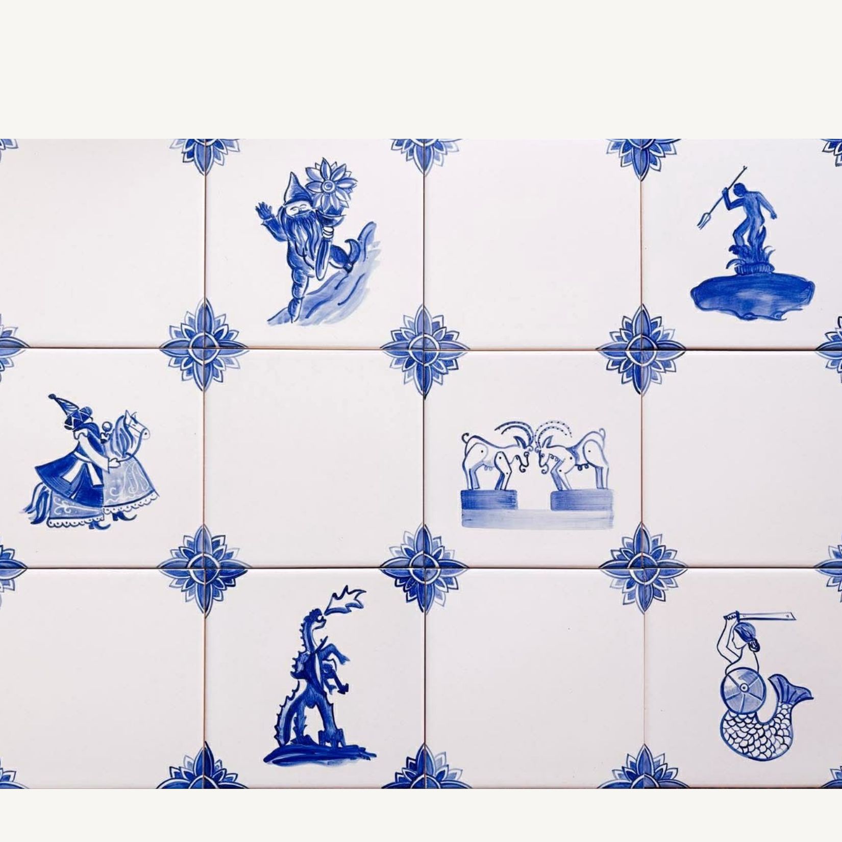 miks wzorow z symbolami polskich miast i naroznikami, recznie malowane kafelki