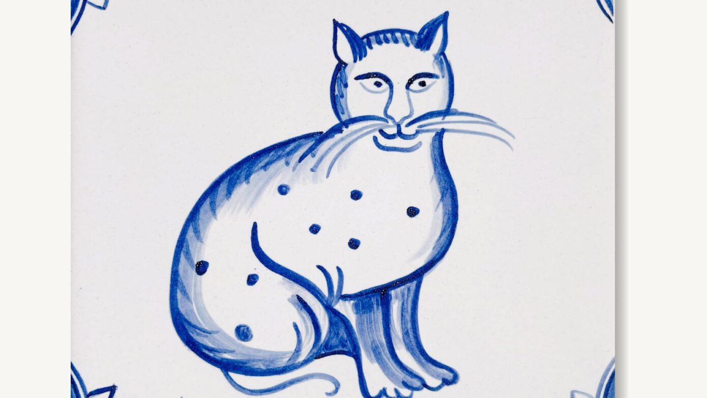 ręcznie namalowany kafelek z kotem w stylu delft