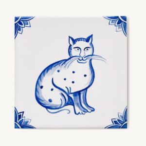 ręcznie namalowany kafelek z kotem w stylu delft