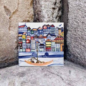 Ribeira w Porto i jej kolorowe kamieniczki namalowane ręcznie na kafelku