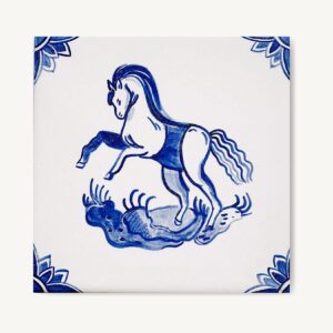 Koń w holenderskim stylu namalowany ręcznie na kafelku ceramicznym