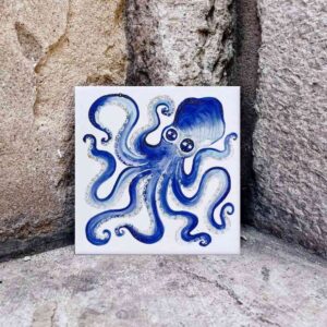 kafelek z ośmiornicą, ręcznie malowany, kolorowy