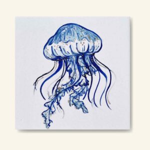 kafelek z ręcznie namalowaną kolorową meduzą.