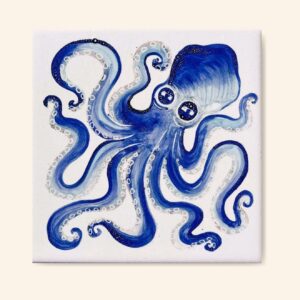 kafelek z ośmiornicą, ręcznie malowany, kolorowy