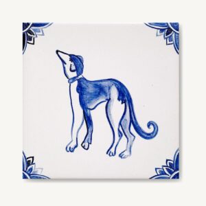 Chart namalowany ręcznie na kafelku ceramicznym, niebieski