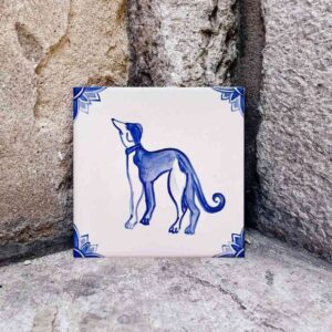 Chart namalowany ręcznie na kafelku ceramicznym, niebieski