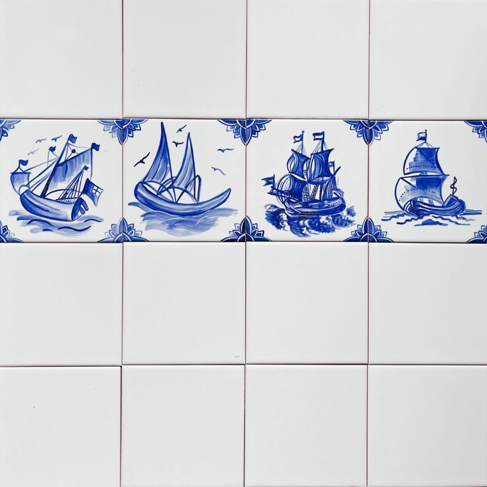 Komplet 4 kafli z motywem statków holenderskich