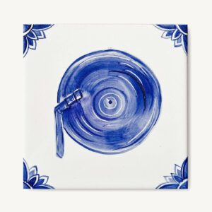 Kafelek z namalowaną ręcznie płytą winylową, niebieski