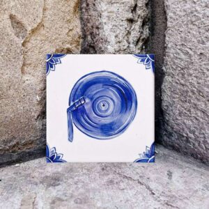 Kafelek z namalowaną ręcznie płytą winylową, niebieski