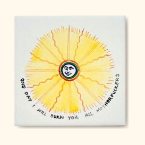 kafelek malowany ręcznie kolorowy, współpraca z Very Ugly Plates, słońce