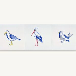 zestaw 3 kafelków z kolekcji ptaków Polski z linii Asas, mewa, bocian i wróbelek