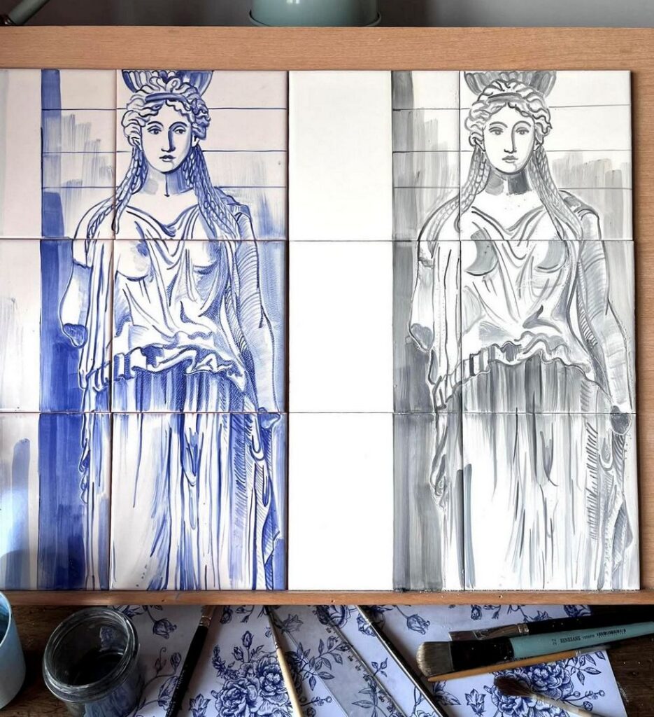 zestawienie dwóch kariatyd - przed i po wypale