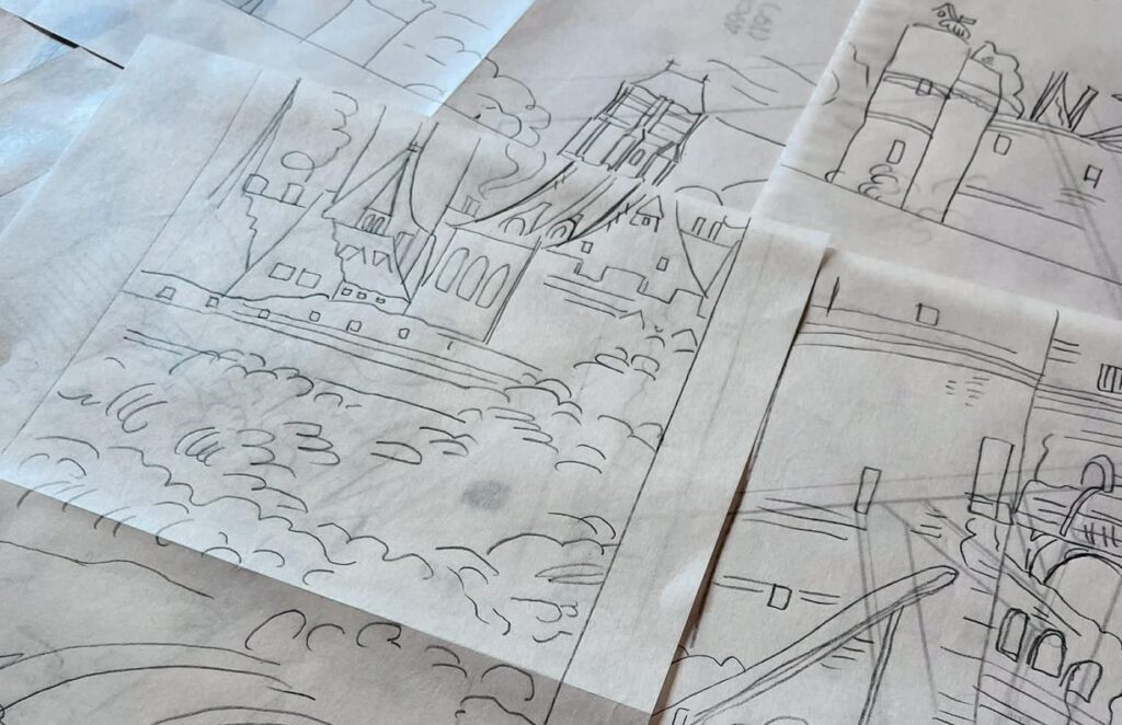 szkice to pierwszy etap pracy nad obrazem ceramicznym