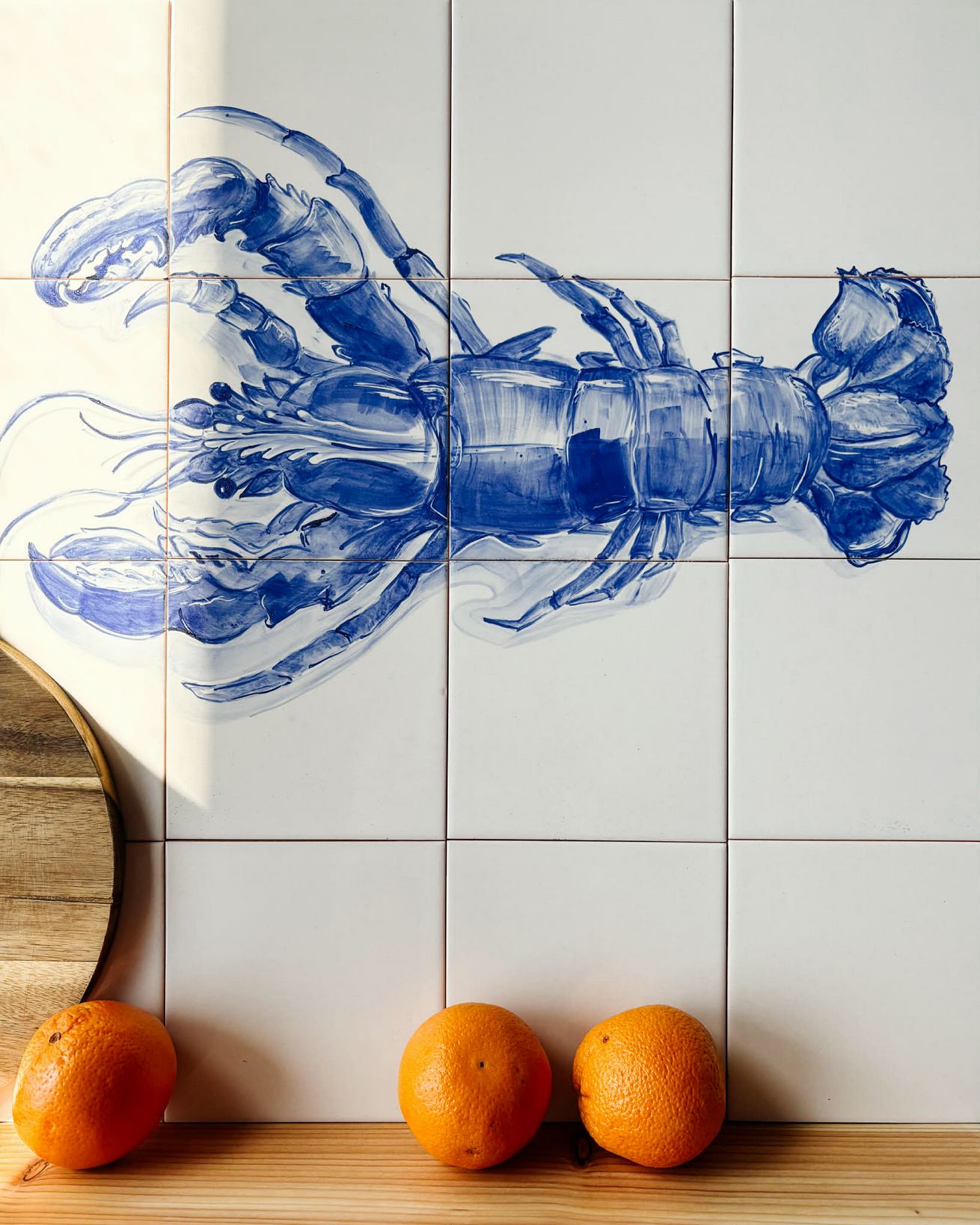 Kuchenny fartuch z panelem ceramicznym z homarem i pomarańcze